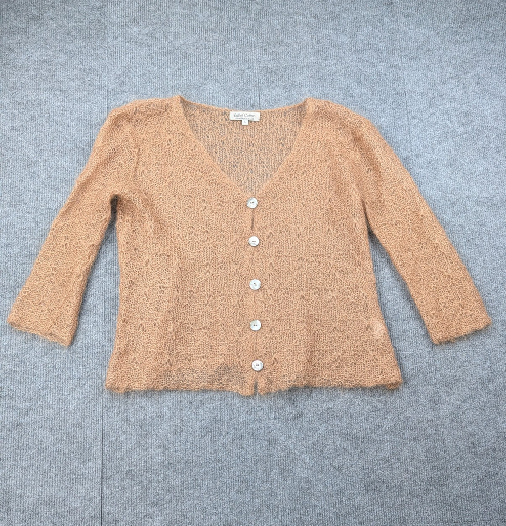 Ball of Cotton Cardigan Women Large Super Kid Mohair Open Knit Cottage Lagenlook